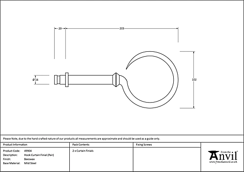 From The Anvil Beeswax Hook Curtain Finial (pair) 4 From The Anvil Beeswax Hook Curtain Finial (pair) - Image 2