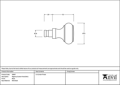 From The Anvil Black Regency Curtain Finial (pair) 4 From The Anvil Black Regency Curtain Finial (pair) - Image 2