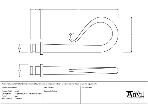 From The Anvil Black Shepherd's Crook Curtain Finial (pair) 4 From The Anvil Black Shepherd's Crook Curtain Finial (pair) - Image 2