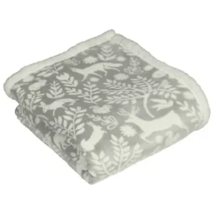 Furn. Scandi Woodland Printed Sherpa Fleece Throw