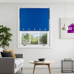 Furnished Made To Measure Blackout Roller Blinds With Round Eyelets - Blue Blind For Home And Office (W)240cm (L)210cm
