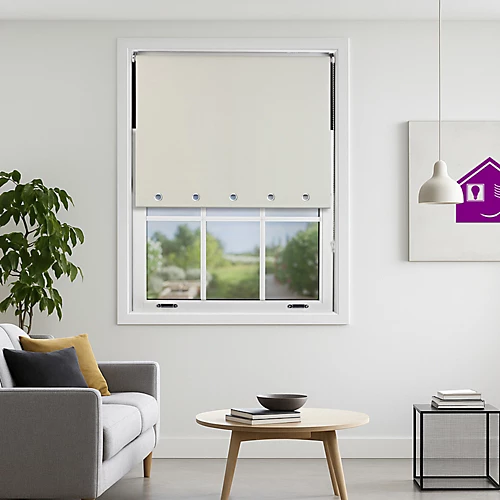 Furnished Made To Measure Blackout Roller Blinds With Round Eyelets - Cream Blind For Home And Office (W)90cm (L)165cm 3 Furnished Made To Measure Blackout Roller Blinds With Round Eyelets - Cream Blind For Home And Office (W)90cm (L)165cm