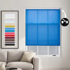 Furnished Made To Measure Day Light Roller Blinds With Metal Fittings - Blue Blind For Home And Office (W)210cm (L)165cm