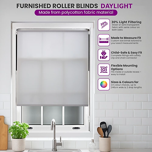 Furnished Made To Measure Day Light Roller Blinds With Metal Fittings - Grey Blind For Home And Office (W)150cm (L)165cm 5 Furnished Made To Measure Day Light Roller Blinds With Metal Fittings - Grey Blind For Home And Office (W)150cm (L)165cm - Image 3