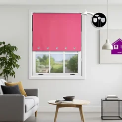 FURNISHED Thermal Blackout Roller Blinds With Round Eyelets & Metal Fittings - Fuchsia Pink (W)220cm (L)165cm