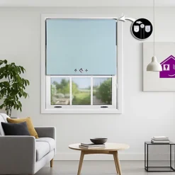 FURNISHED Thermal Blackout Roller Blinds With Triple Diamond Eyelets & Metal Fittings - Duck Egg Blue (W)65cm (L)210cm
