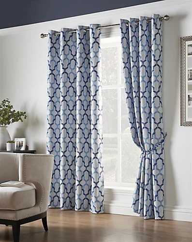 Geo 66" X 90" Blue (Ring Top Curtains) 3 Geo 66" X 90" Blue (Ring Top Curtains)
