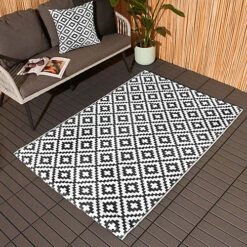 Geometric Outdoor Rug Large Garden Waterproof Non Slip Area Patio Mat