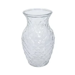 Glass Flower Vase, Diamond Cut Textured Design (H) 19 Cm