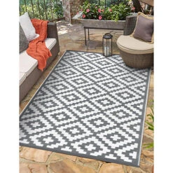 Green Decore Lightweight Reversible Stain Proof Plastic Outdoor Rug Nirvana, Grey/White, 150cmx240cm (5ftx8ft)