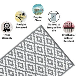 Green Decore Lightweight Reversible Stain Proof Plastic Outdoor Rug Nirvana, Grey/White, 150cmx240cm (5ftx8ft) -DIY green decore lightweight reversible stain proof plastic outdoor rug nirvana grey white 150cmx240cm 5ftx8ft 5060356047161 03c MP