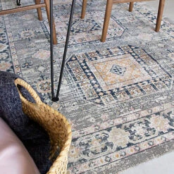 Grey Navy Vintage Bordered Zero Pile Distressed Area Rug 190x280cm -DIY grey navy vintage bordered zero pile distressed area rug 190x280cm5059815572610 03c MP