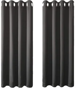 Grey Thermal Insulating Blackout Curtains Eyelet Set Thermally Insulated For Summer & Winter 46 X 54 Inch