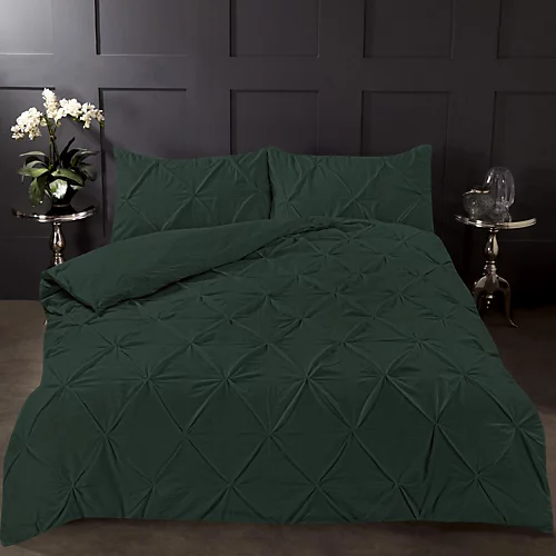Highams Diamond Pintuck Duvet Cover With Pillowcase, Green - King 4 Highams Diamond Pintuck Duvet Cover With Pillowcase, Green - King - Image 2
