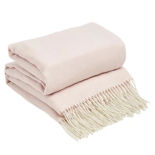 Highams Herringbone Chevron Tassel Knit Trim Soft Throw, Blush - 150 X 200cm 3 Highams Herringbone Chevron Tassel Knit Trim Soft Throw, Blush - 150 X 200cm