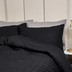 Highams Seersucker Duvet Cover With Pillow Case Bedding Set, Black - King -DIY highams seersucker duvet cover with pillow case bedding set black king5027434153480 03c MP