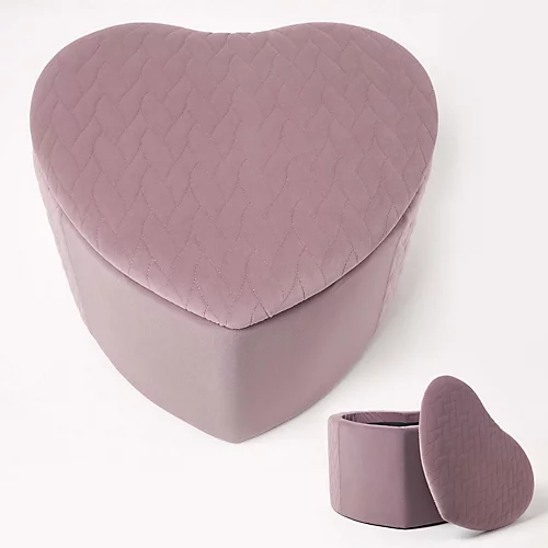 Homescapes Arundel Heart-Shaped Velvet Footstool With Storage, Pink 3 Homescapes Arundel Heart-Shaped Velvet Footstool With Storage, Pink