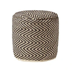 Homescapes Black And Cream Chevron Pattern Circular Pouffe