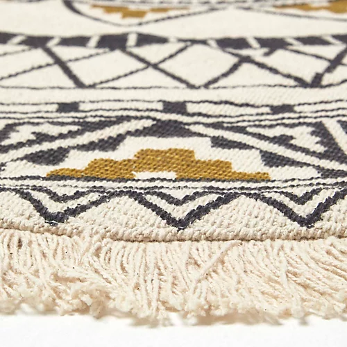 Homescapes Black & Gold 100% Cotton Mandala Printed Round Rug 6 Homescapes Black & Gold 100% Cotton Mandala Printed Round Rug - Image 4