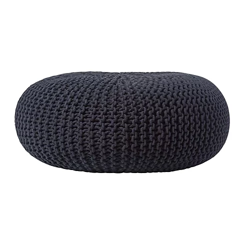 Homescapes Black Large Round Cotton Knitted Pouffe Footstool 3 Homescapes Black Large Round Cotton Knitted Pouffe Footstool
