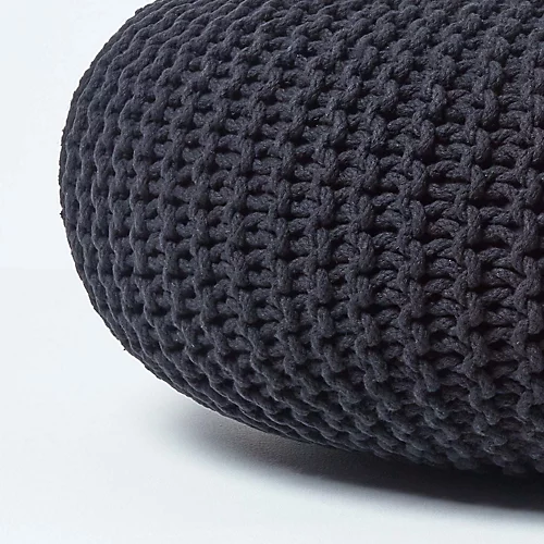 Homescapes Black Large Round Cotton Knitted Pouffe Footstool 6 Homescapes Black Large Round Cotton Knitted Pouffe Footstool - Image 4