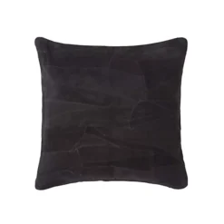 Homescapes Black Real Leather Suede Cushion With Feather Filling