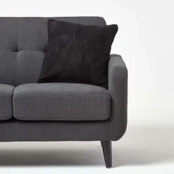 Homescapes Black Real Leather Suede Cushion With Feather Filling -DIY homescapes black real leather suede cushion with feather filling5055967489608 04c MP