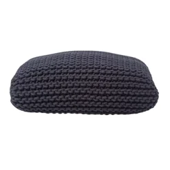 Homescapes Black Square Cotton Knitted Pouffe Floor Cushion