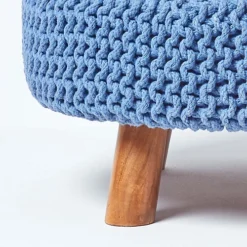 Homescapes Blue Large Round Cotton Knitted Footstool On Legs -DIY homescapes blue large round cotton knitted footstool on legs5055967493759 04c MP