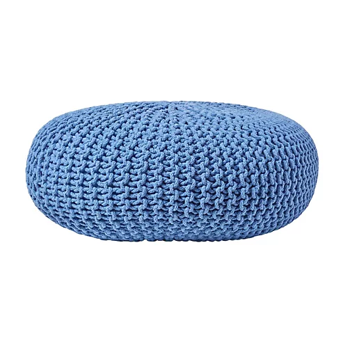 Homescapes Blue Large Round Cotton Knitted Pouffe Footstool 3 Homescapes Blue Large Round Cotton Knitted Pouffe Footstool