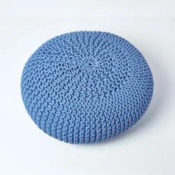 Homescapes Blue Large Round Cotton Knitted Pouffe Footstool 8 Homescapes Blue Large Round Cotton Knitted Pouffe Footstool -DIY homescapes blue large round cotton knitted pouffe footstool5055967493735 03c MP