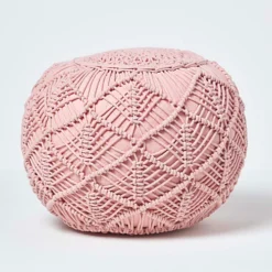 Homescapes Blush Pink Crochet Knitted Pouffe 40 X 50 Cm