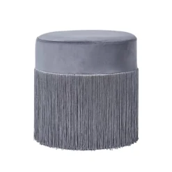 Homescapes Buckingham Velvet Pouffe With Fringes, Grey