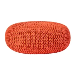 Homescapes Burnt Orange Large Round Cotton Knitted Pouffe Footstool