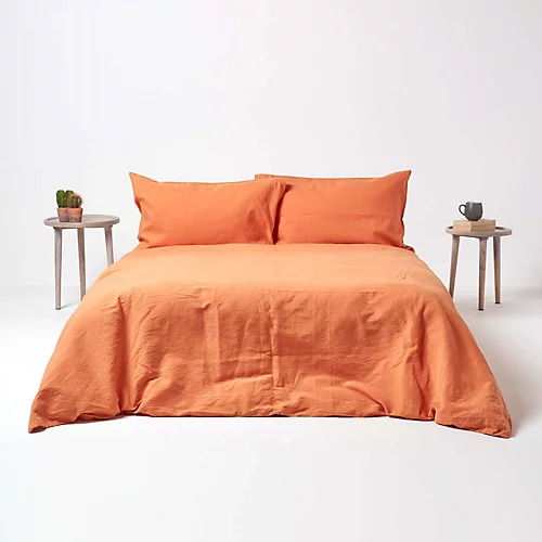 Homescapes Burnt Orange Linen Fitted Sheet, Small Double 6 Homescapes Burnt Orange Linen Fitted Sheet, Small Double - Image 4