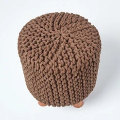 Homescapes Chocolate Brown Tall Cotton Knitted Footstool On Legs -DIY homescapes chocolate brown tall cotton knitted footstool on legs5055967493650 03c MP