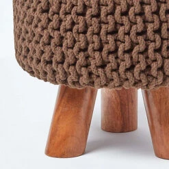 Homescapes Chocolate Brown Tall Cotton Knitted Footstool On Legs -DIY homescapes chocolate brown tall cotton knitted footstool on legs5055967493650 04c MP