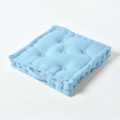 Homescapes Cotton Blue Floor Cushion, 40 X 40 Cm