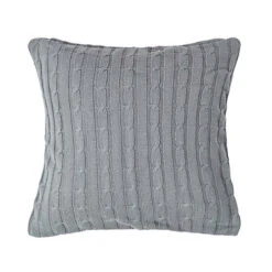 Homescapes Cotton Cable Knit Grey Cushion Cover, 45 X 45 Cm
