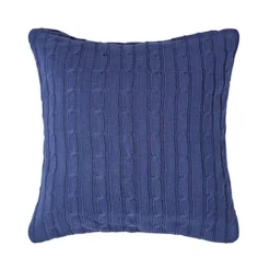 Homescapes Cotton Cable Knit Navy Blue Cushion Cover, 45 X 45 Cm