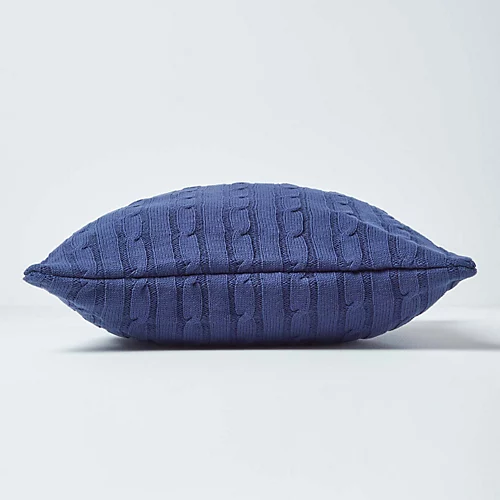 Homescapes Cotton Cable Knit Navy Blue Cushion Cover, 45 X 45 Cm 4 Homescapes Cotton Cable Knit Navy Blue Cushion Cover, 45 X 45 Cm - Image 2