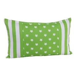 Homescapes Cotton Green Stripe Border, Stars Rectangular Cushion Cover,30 X 50 Cm