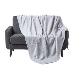 Homescapes Cotton Halden Chevron Grey Throw, 225 X 255 Cm