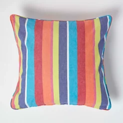 Homescapes Cotton Multi Coloured Stripe Cushion Cover, 60 X 60 Cm