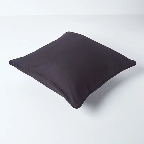 Homescapes Cotton Plain Black Cushion Cover, 60 X 60 Cm 5 Homescapes Cotton Plain Black Cushion Cover, 60 X 60 Cm - Image 3
