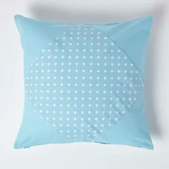 Homescapes Cotton Plain Blue And Polka Dots Cushion Cover, 60 X 60 Cm
