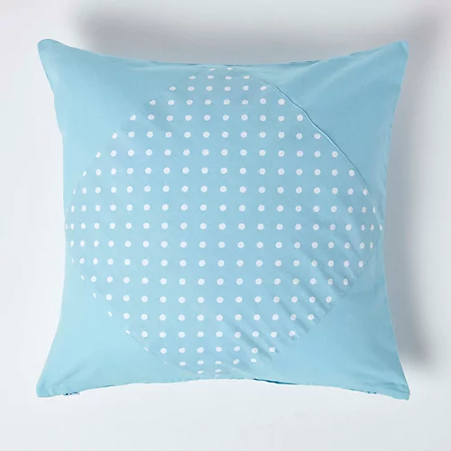 Homescapes Cotton Plain Blue And Polka Dots Cushion Cover, 60 X 60 Cm 3 Homescapes Cotton Plain Blue And Polka Dots Cushion Cover, 60 X 60 Cm