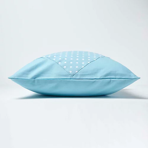 Homescapes Cotton Plain Blue And Polka Dots Cushion Cover, 60 X 60 Cm 5 Homescapes Cotton Plain Blue And Polka Dots Cushion Cover, 60 X 60 Cm - Image 3