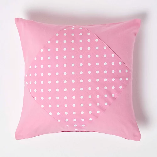 Homescapes Cotton Plain Pink And Polka Dots Cushion Cover, 45 X 45 Cm 3 Homescapes Cotton Plain Pink And Polka Dots Cushion Cover, 45 X 45 Cm