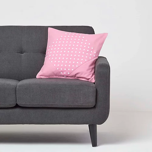Homescapes Cotton Plain Pink And Polka Dots Cushion Cover, 45 X 45 Cm 4 Homescapes Cotton Plain Pink And Polka Dots Cushion Cover, 45 X 45 Cm - Image 2